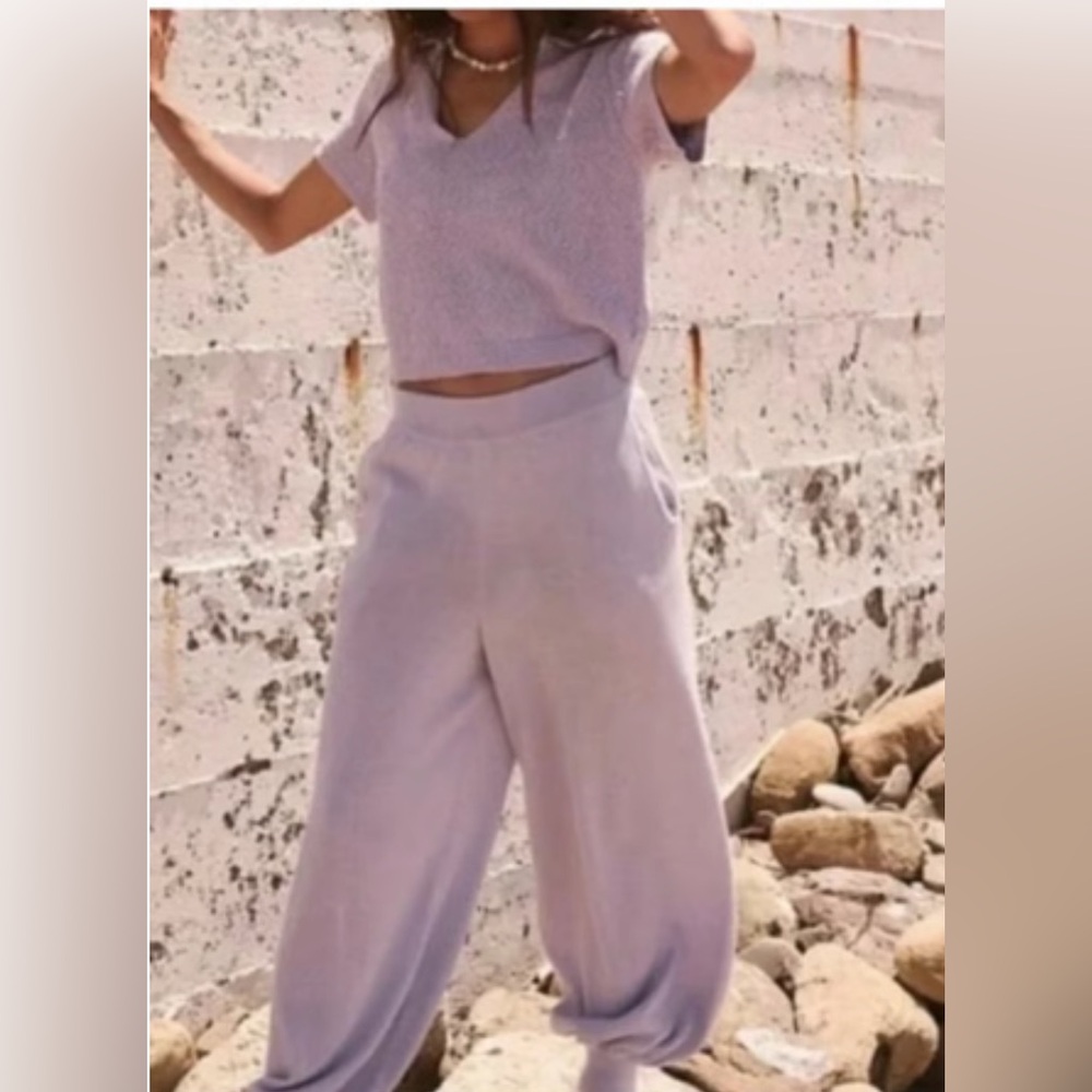 Textured Light Purple Knit Crop Top Free People Beach Nolan Sweater Shirt S